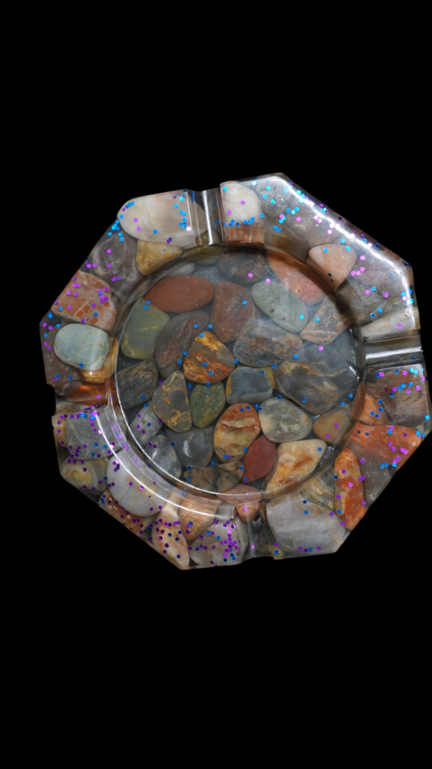 Nature’s Stash Resin Gemstone Ashtray – Handcrafted with Polished Natural Stones & Glitter
