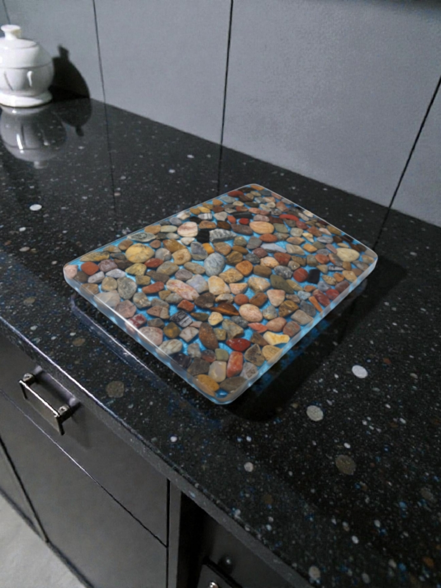 Handmade Resin Gemstone Decor Board – Ocean Blue