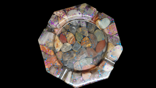 Nature’s Stash Resin Gemstone Ashtray – Handcrafted with Polished Natural Stones & Glitter